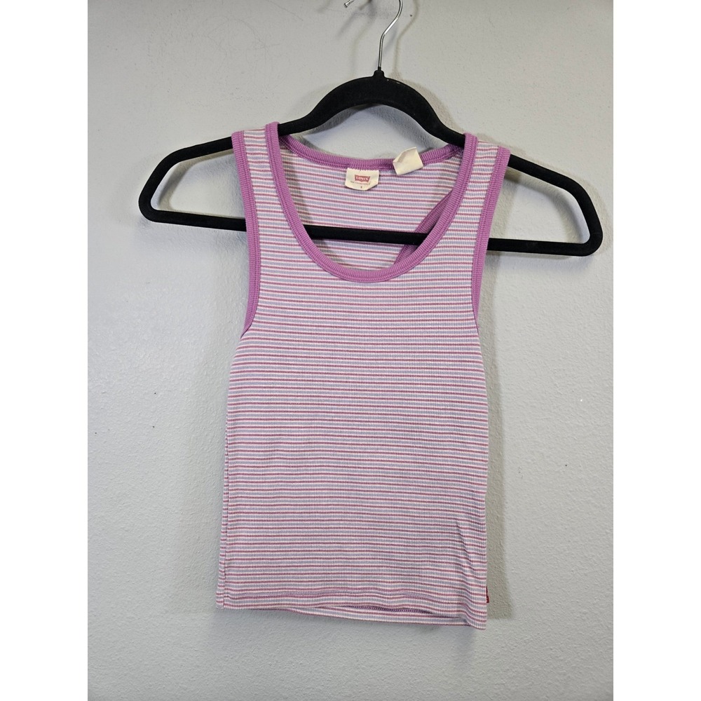 Levi's Striped Ribbed Racerback Tank Top Purple White Casual Y2K S
